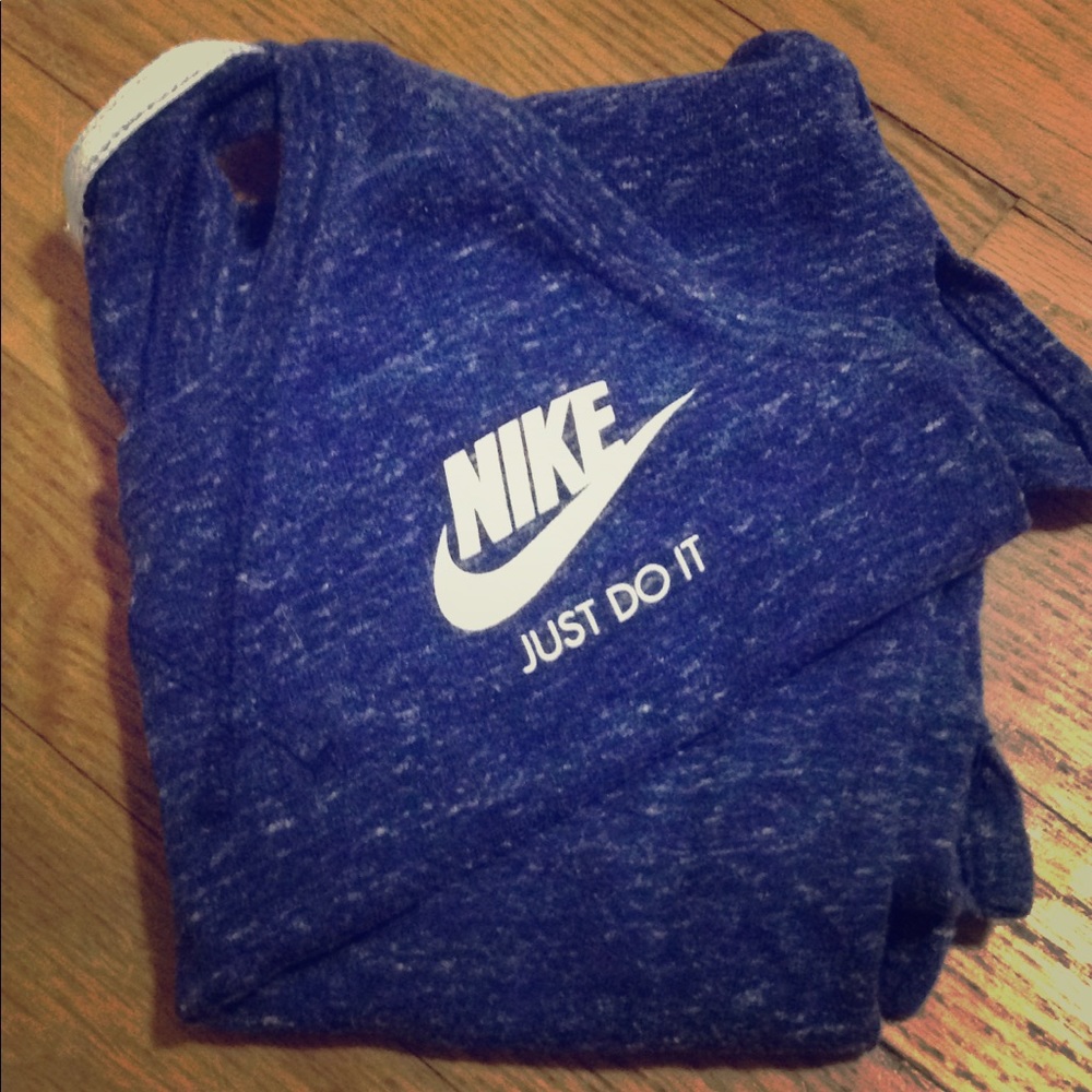 Distressed blue Nike racer back tank top.